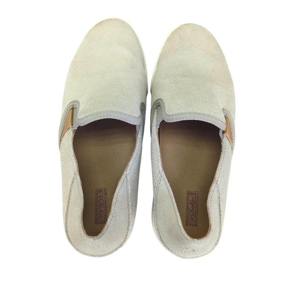 OluKai Pehuea Leather Slip On Loafer Shoes Women's US‎ 9.5 Tan Beige